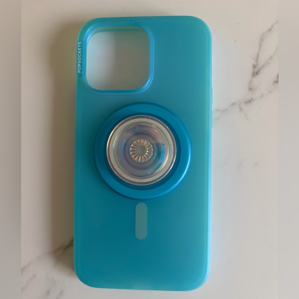 NEW PopSocket Blue Phone Case with Grip iPhone 15 Max Pro